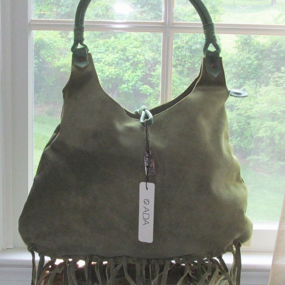 ADA COLLECTION GREEN SUEDE FRINGE HOBO CHICK BAG - Picture 2 of 7